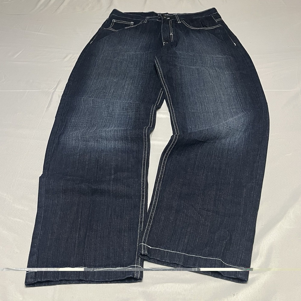 Y2K Evolution Design Baggy Jeans Tag 34x34 Fits (34x35) Blue Dark Wash Denim